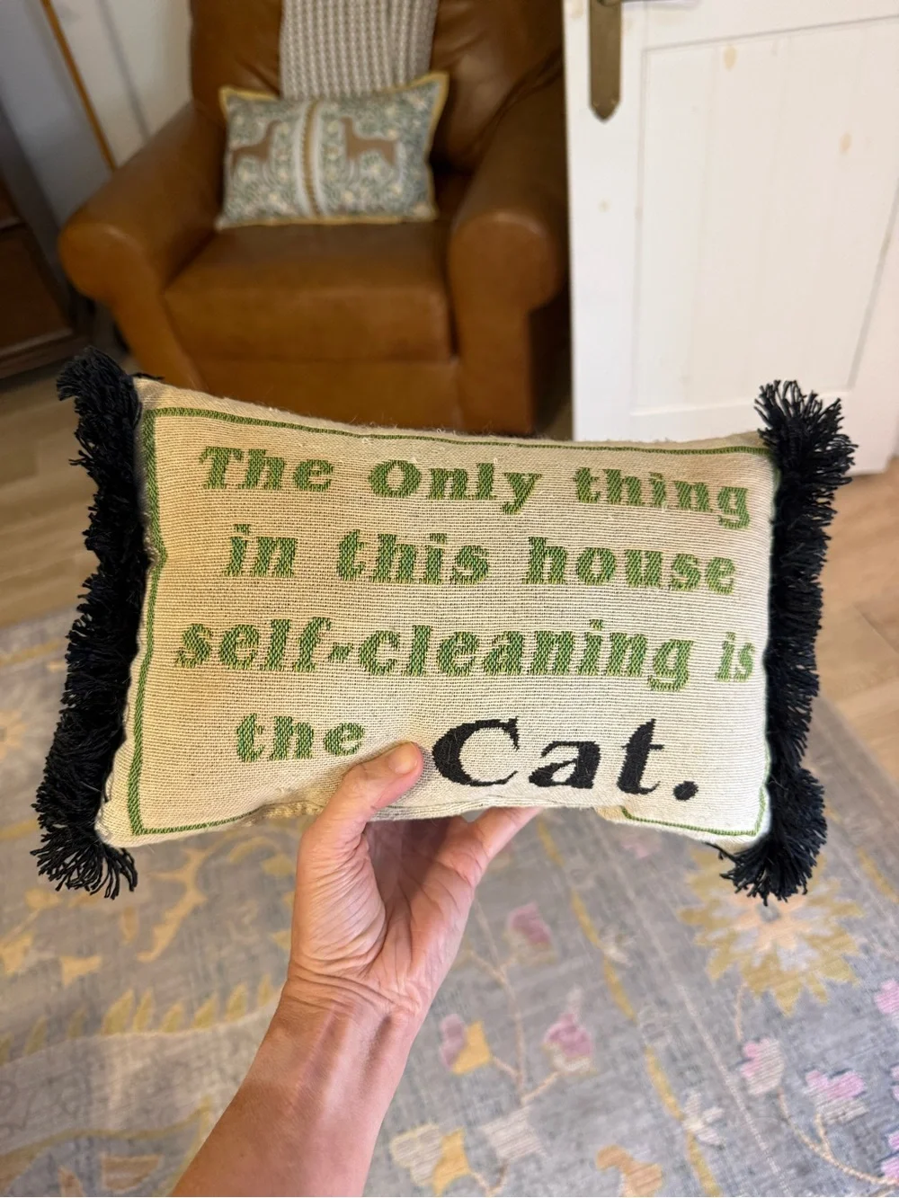 Vintage Woven Tapestry Cat Pillow 